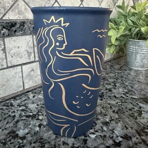 Starbucks Siren Mermaid Ceramic Tumbler Blue Gold 12 oz Anniversary 2017 No Lid